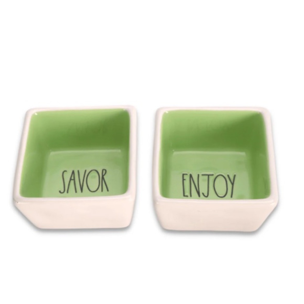 Rae Dunn Ceramic Savor and Enjoy Square Bowl Set - Picture 4 of 4